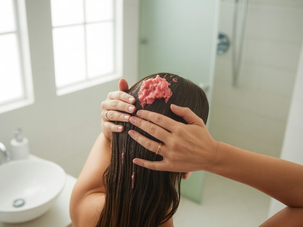 aplikacja peelingu na skórę głowy