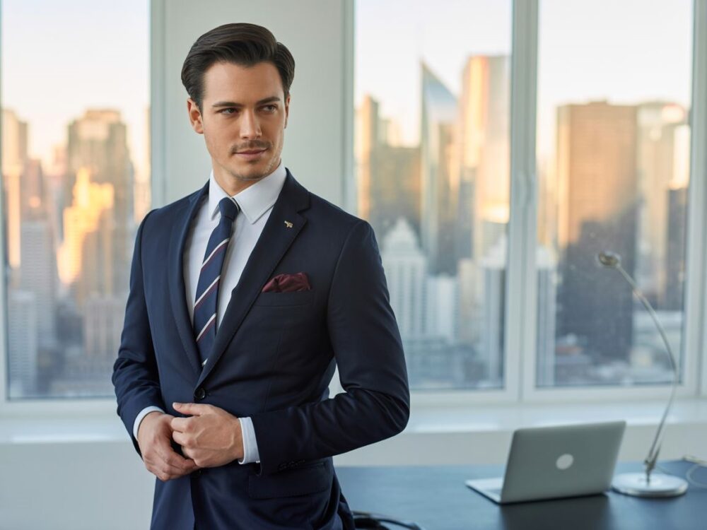 biała koszula do granatowego garnituru