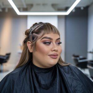 kobieta z puszystą sylwetką i modną fryzurą