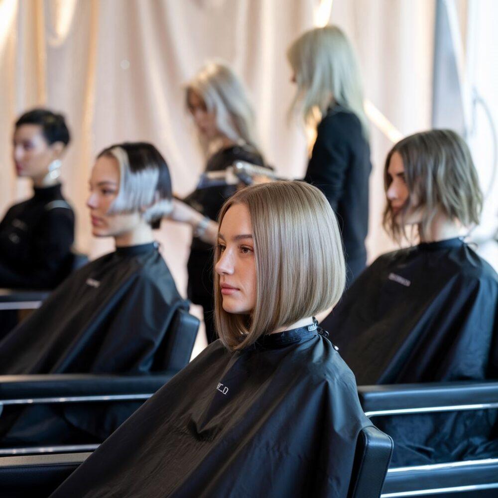 kobieta z włosami do szyi