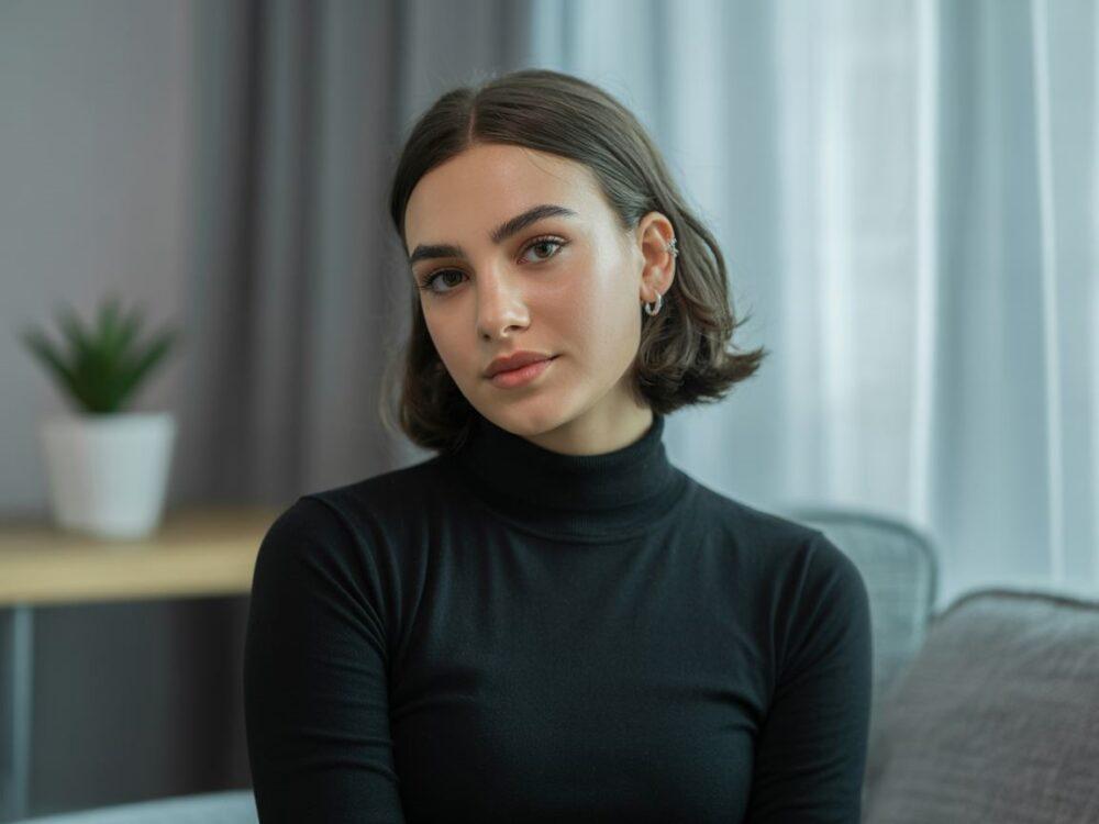 kobieta z włosami za uchem