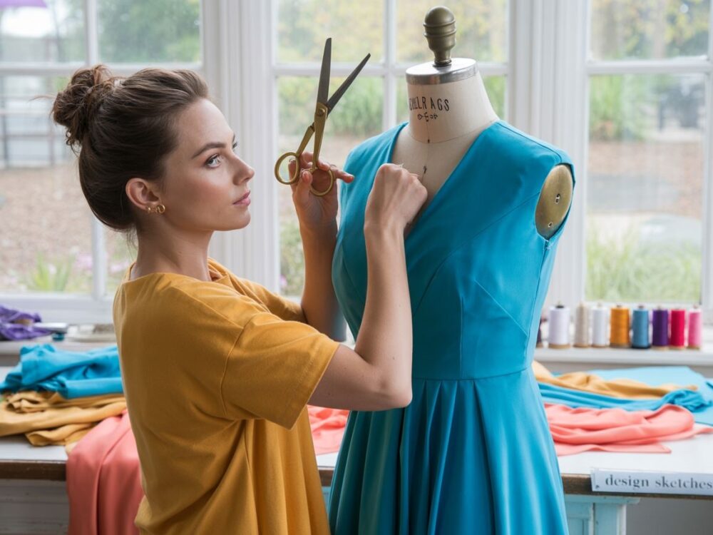 materiały krawieckie na stole