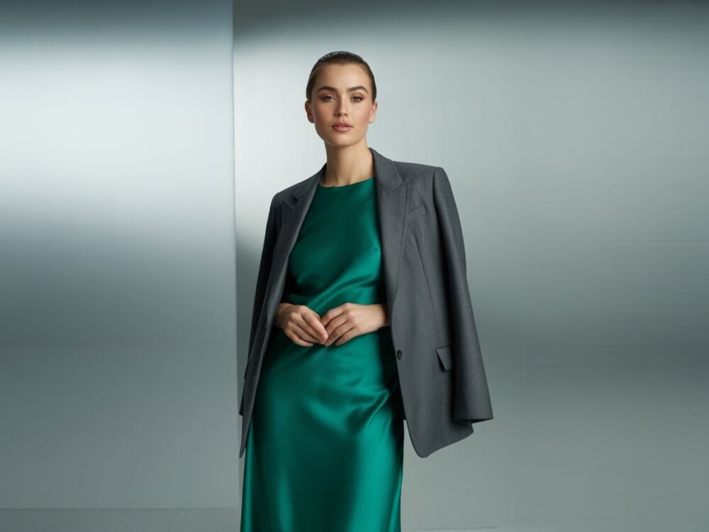 modny żakiet do sukienki maxi