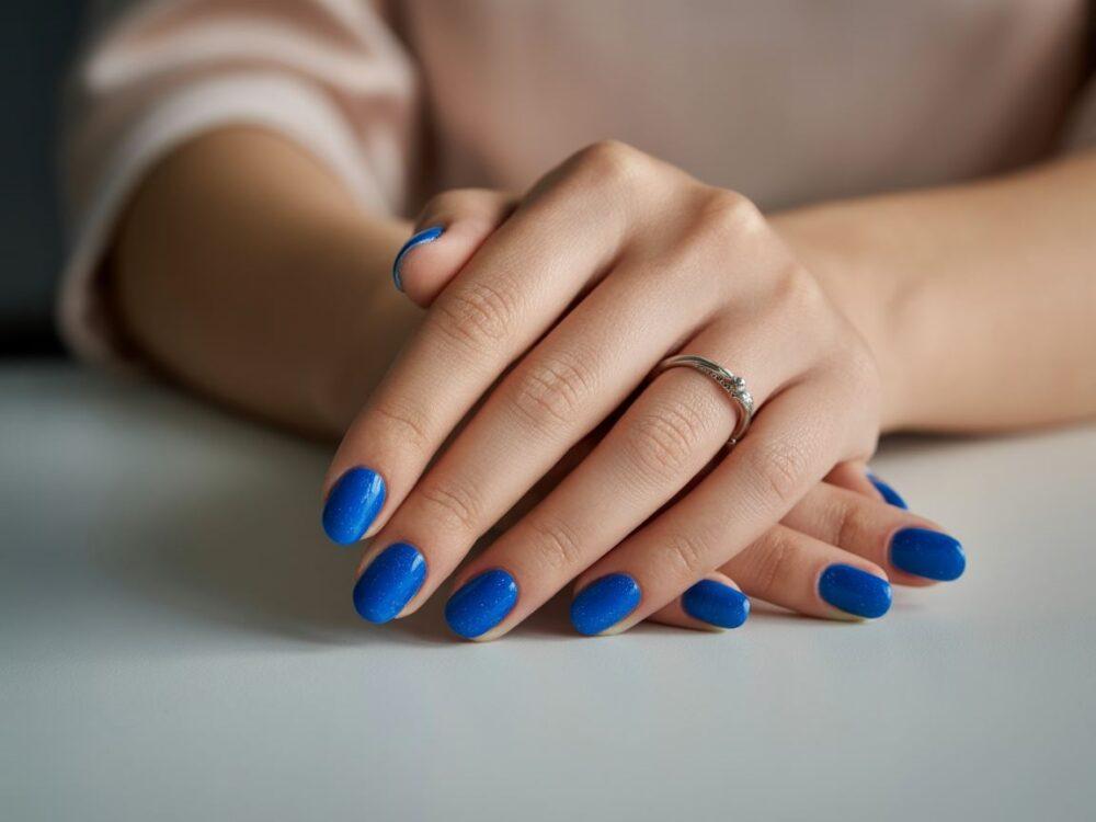 niebieskie paznokcie u dziewczyny
