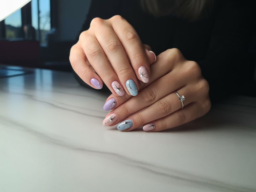 paznokcie z ozdobami gwiazdkowymi