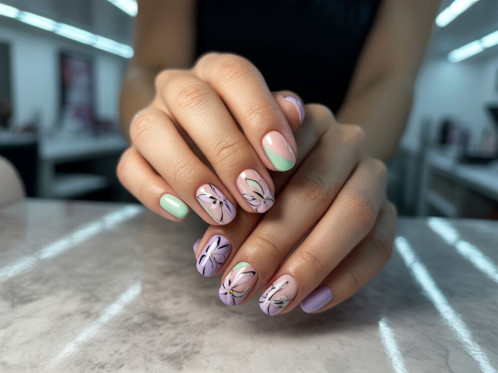 paznokcie z pastelowymi zdobieniami