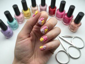 wzory kwiatowe na manicure